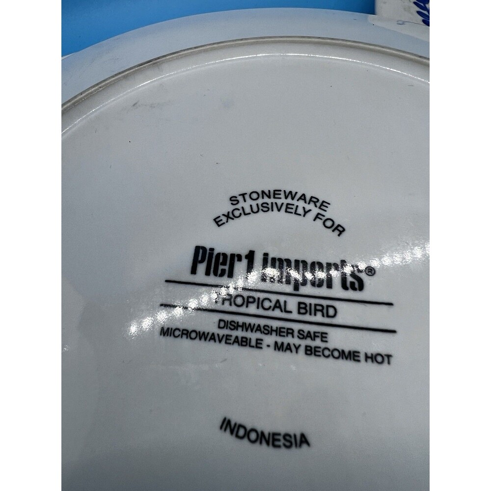 3 Pier 1 Tropical Bird Salad Plates 8" Stoneware Toucan Hummingbird bright happy - Picture 5 of 8